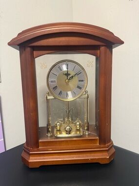 Bronze & Wood Mantel Clock - Brown